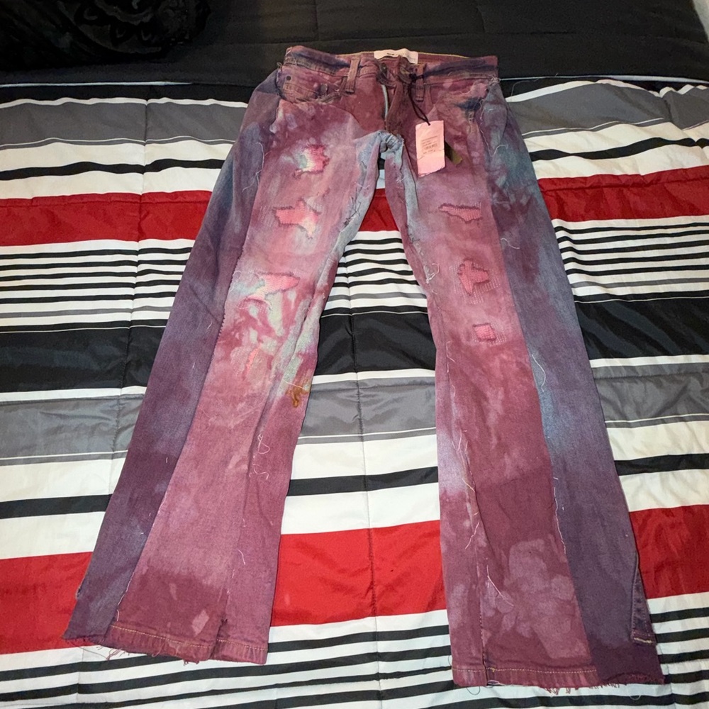 1of1 Custom Men Purple Tie-Dye Distressed Jeans